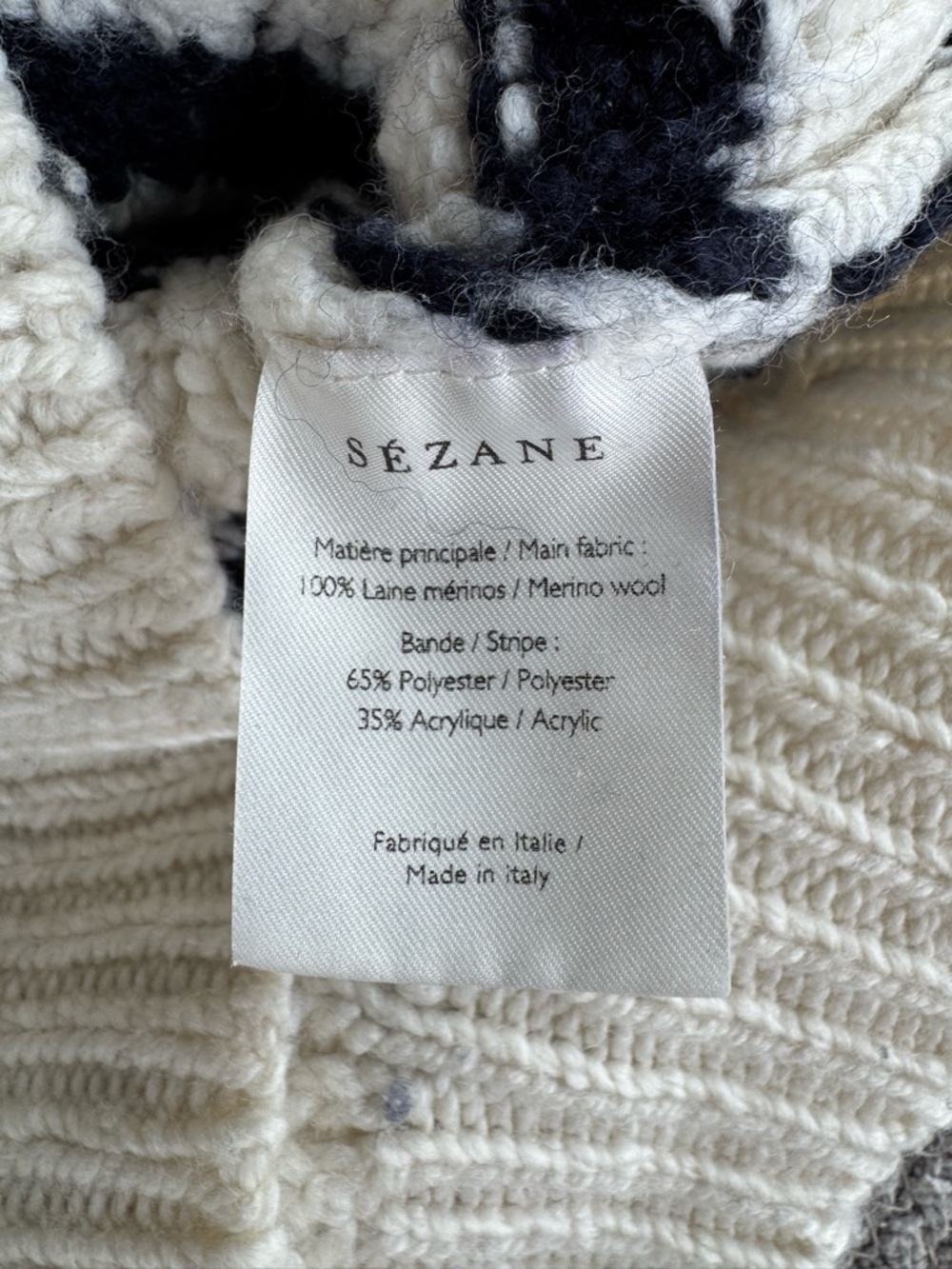 SEZANE James Navy Blue Ivory Striped Cable Knit Button Shoulder Sweater Sz Small - Picture 6 of 10
